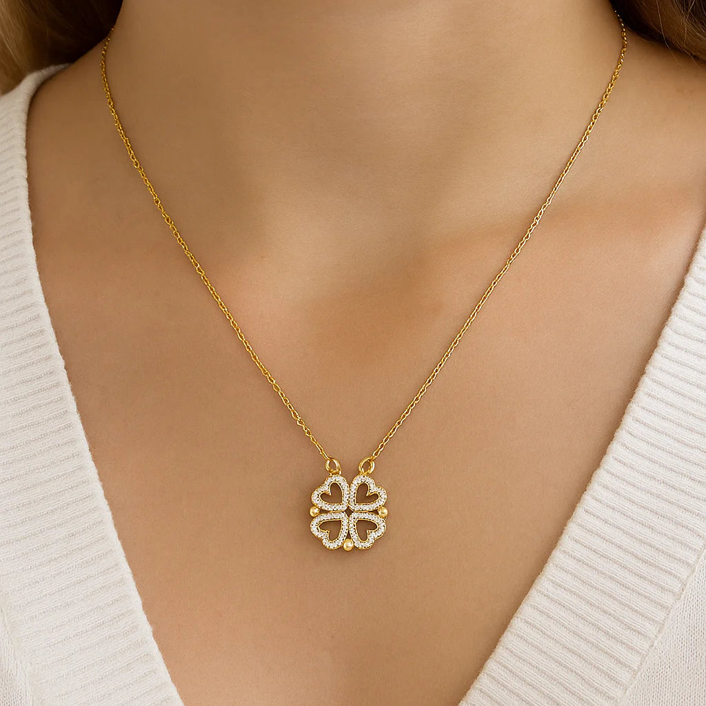 Collar trébol de corazón bañado en oro 18k