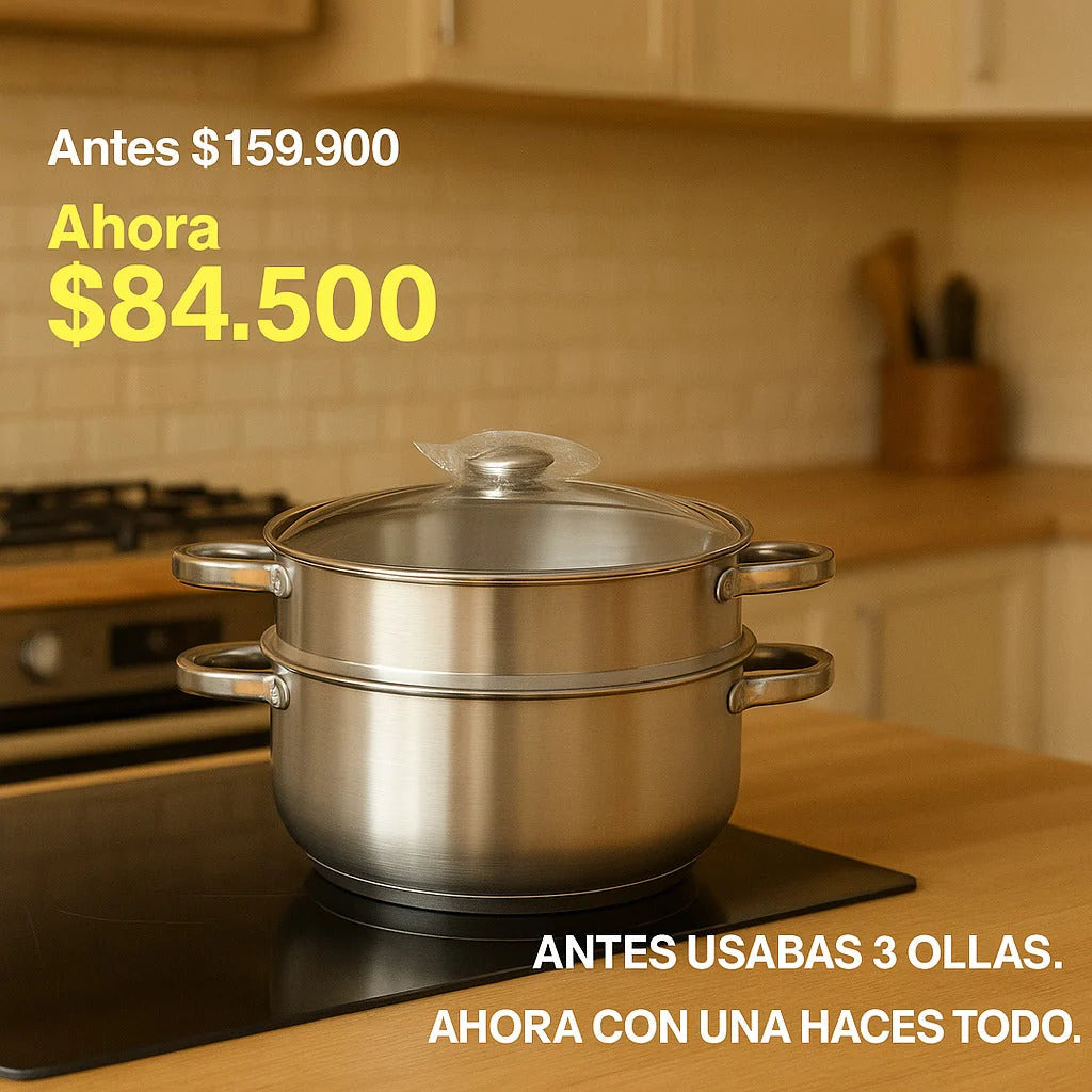 Olla vaporizadora en acero inoxidable 3 en 1