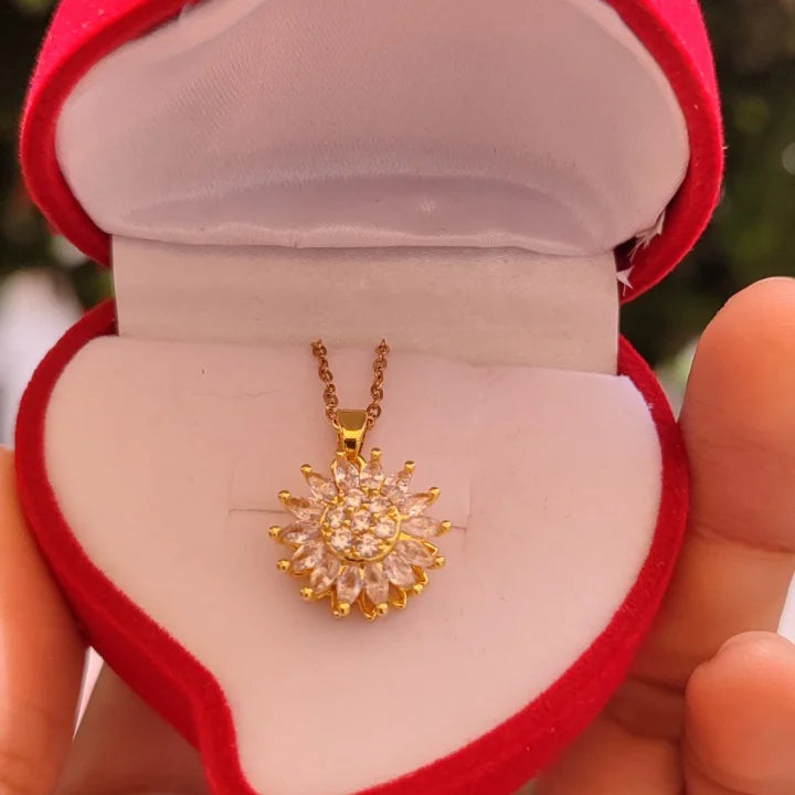 cadena de girasol giratorio-bañada en oro 18k