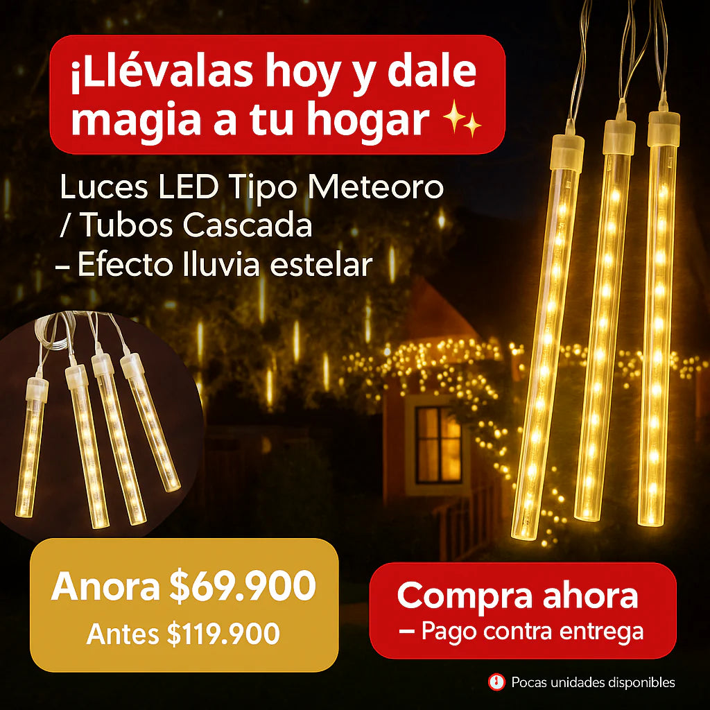 Luces LED Tipo Meteoro / Tubos Cascada – Efecto lluvia estelar