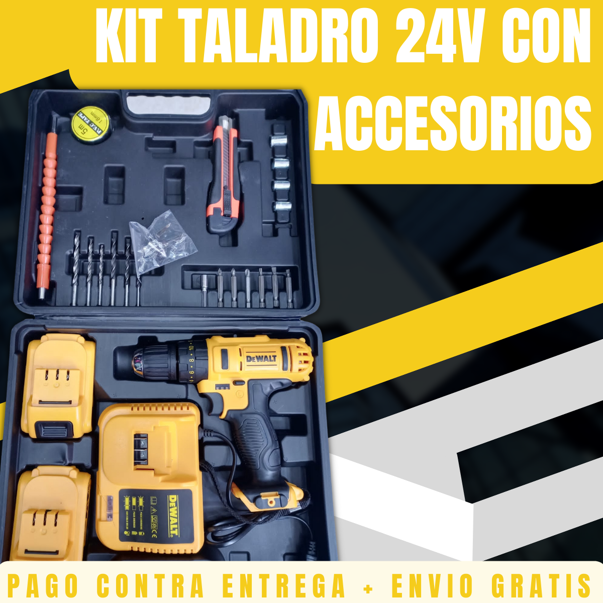 KIT DE TALADRO INALAMBRICO DE 24V (CON ACCESORIOS)