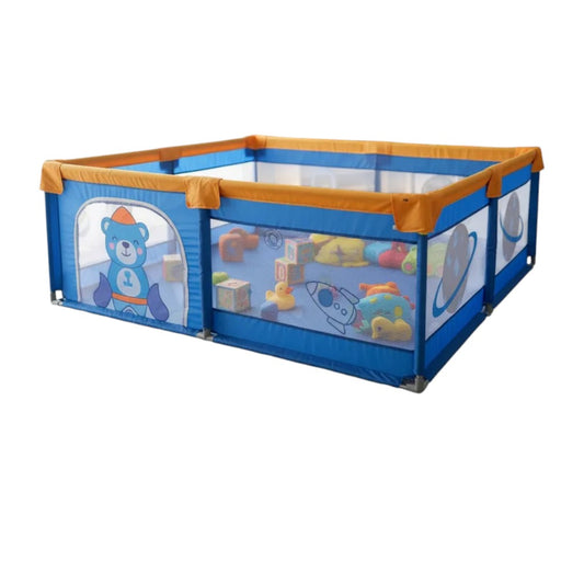 Corral de juego azul con aros