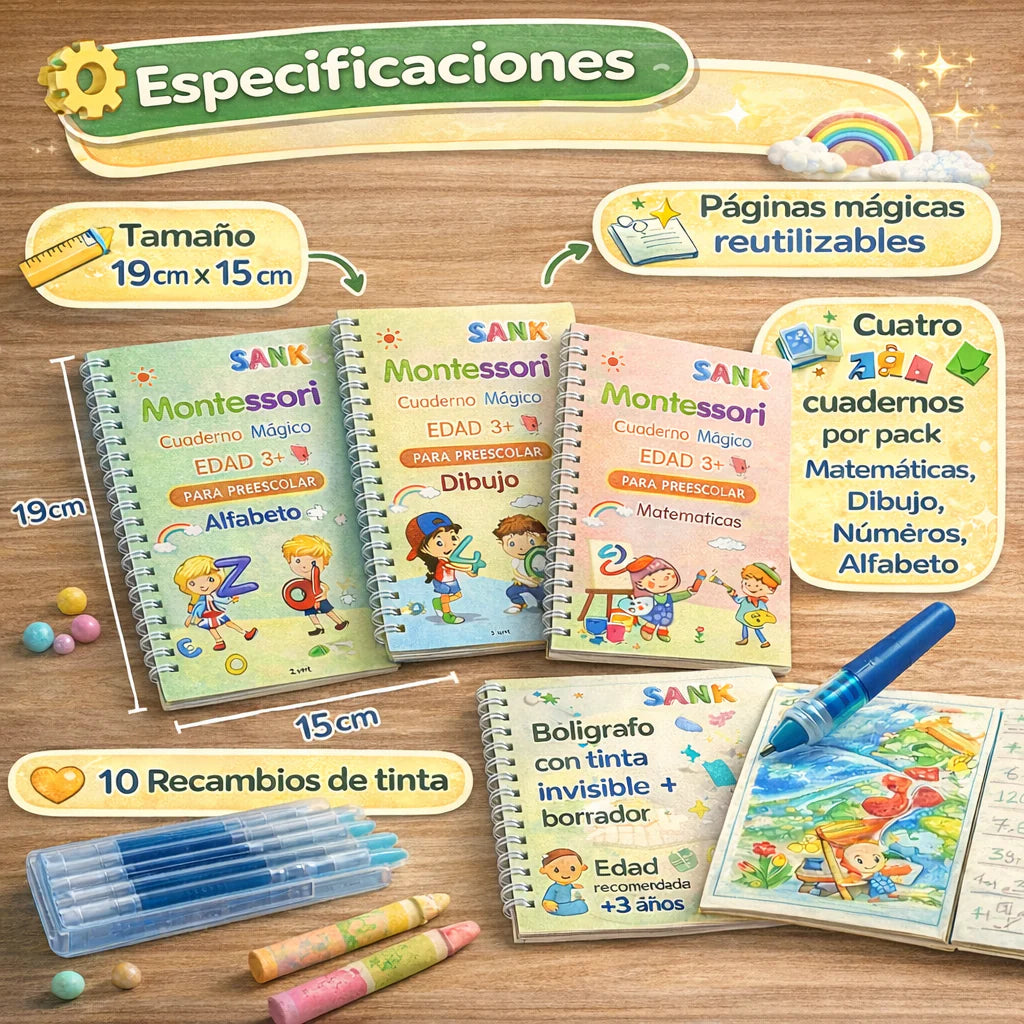 X4 Libros Montessoris mágicos de aprendizaje