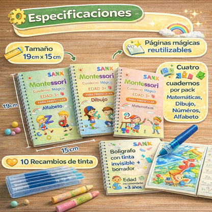 X4 Libros Montessoris mágicos de aprendizaje