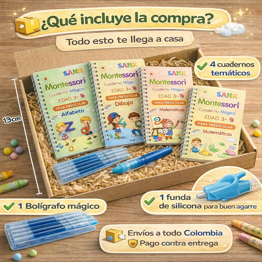 X4 Libros Montessoris mágicos de aprendizaje
