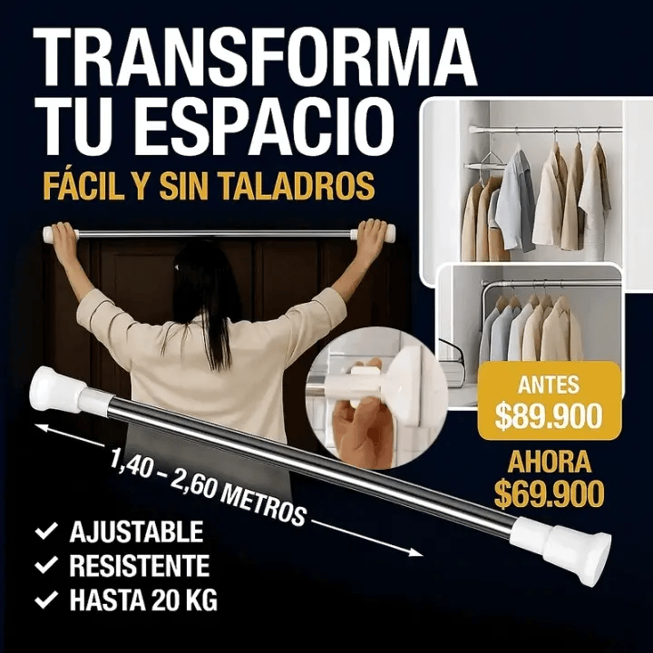 Barra Extensible de Acero – 1.40 a 2.60 m / 20 kg