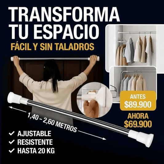 Barra Extensible de Acero – 1.40 a 2.60 m / 20 kg