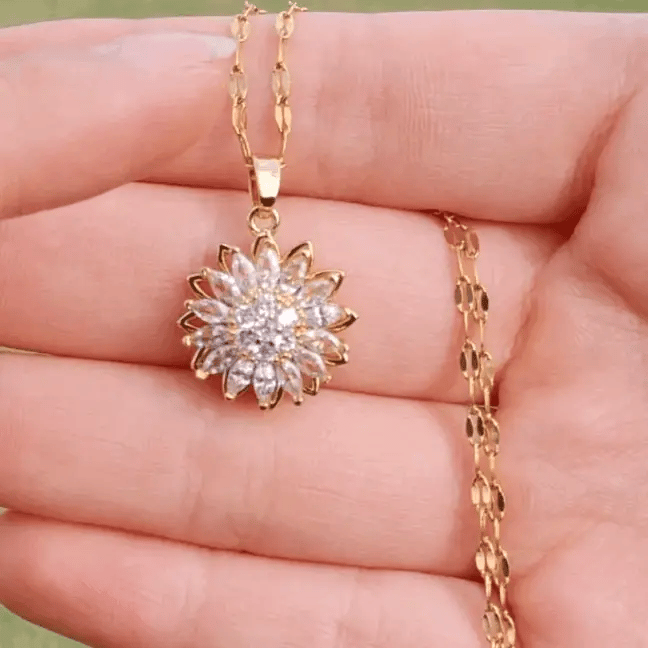 cadena de girasol giratorio-bañada en oro 18k