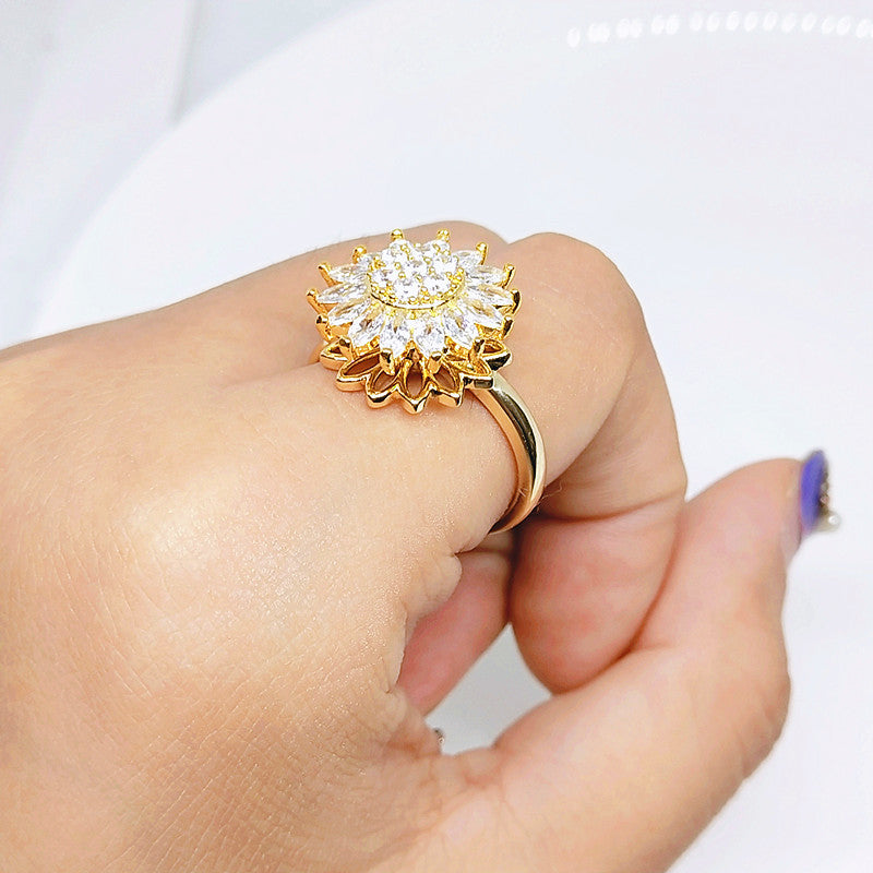 Anillo Girasol bañado en oro 18k Giratorio