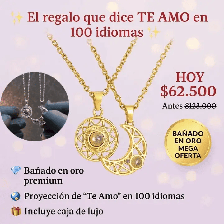 Collar Te amo 100 idiomas sol y luna Par