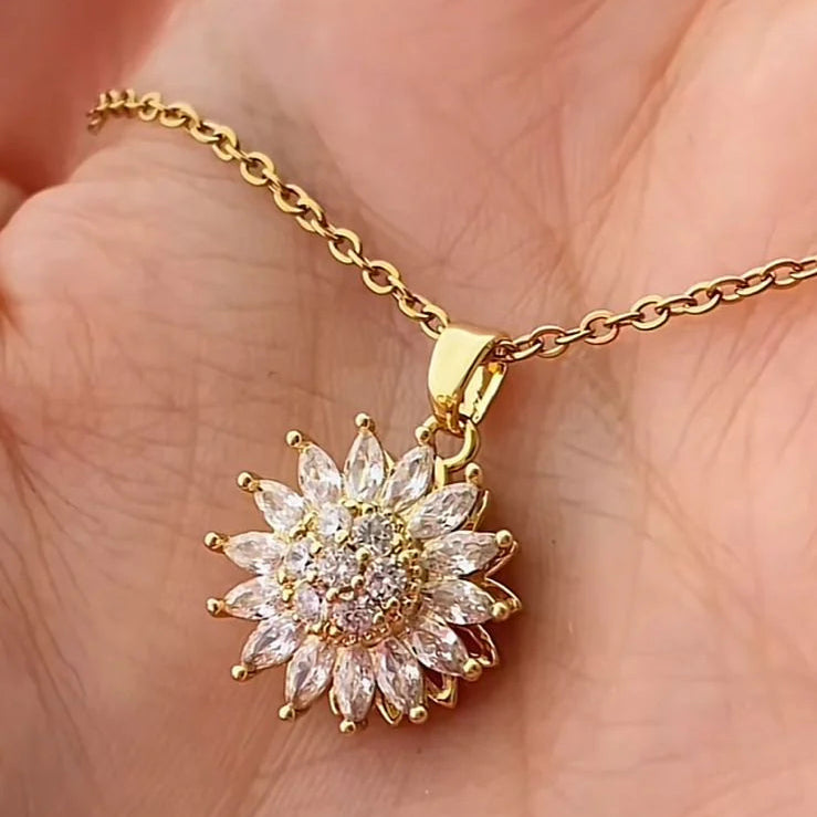 cadena de girasol giratorio-bañada en oro 18k