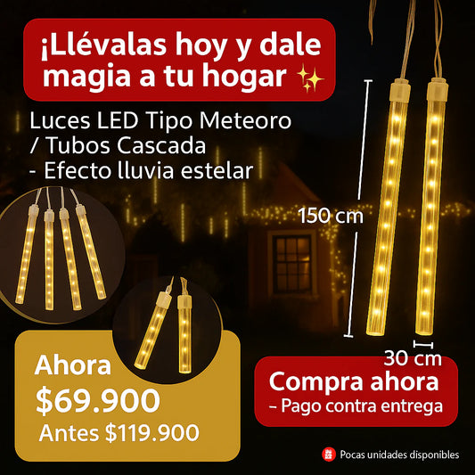 Luces LED Tipo Meteoro / Tubos Cascada – Efecto lluvia estelar