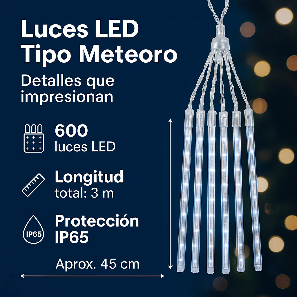 Luces LED Tipo Meteoro / Tubos Cascada – Efecto lluvia estelar