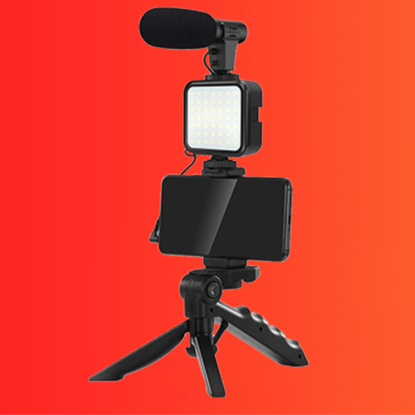 Soporte trípode para celular con luz y micrófono